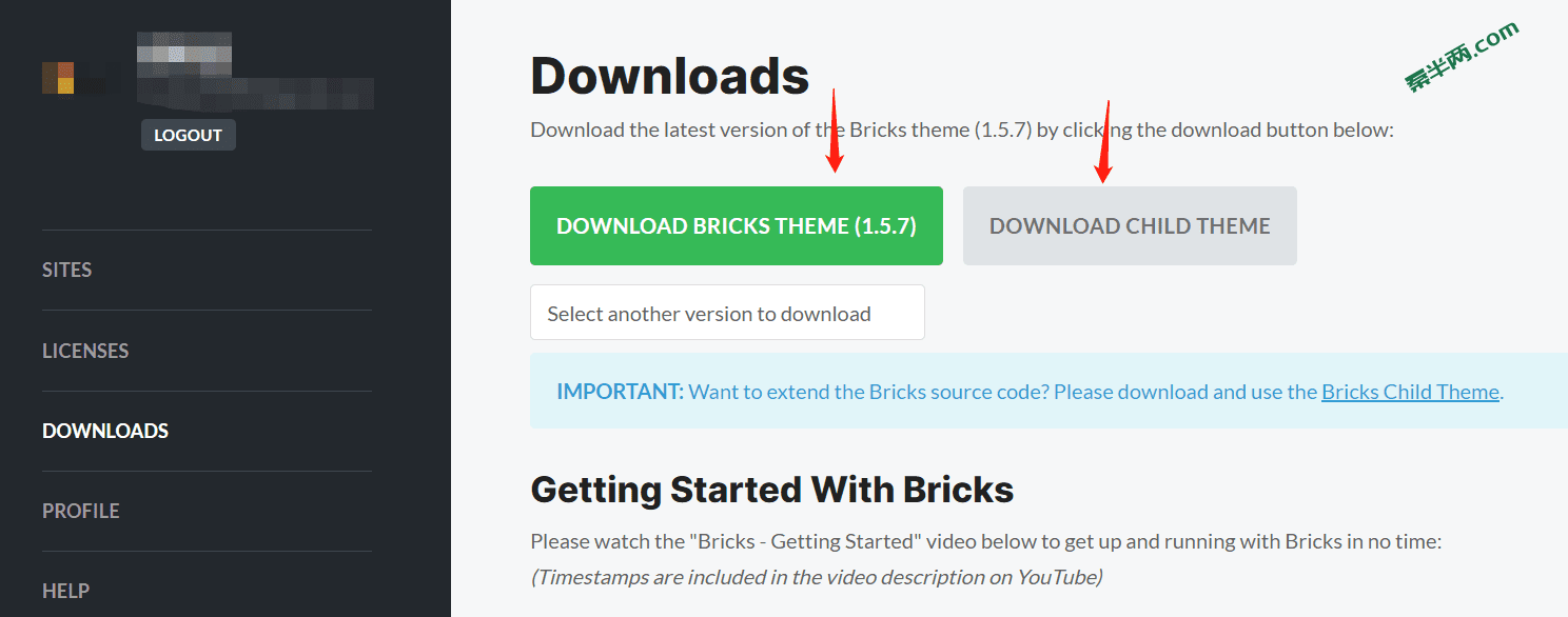 在官网下载bricks主题文件